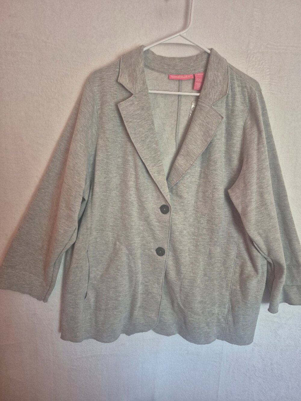 Woman Within Light Gray Knit Fleece Lined Cardigan Jacket L Soft Pockets